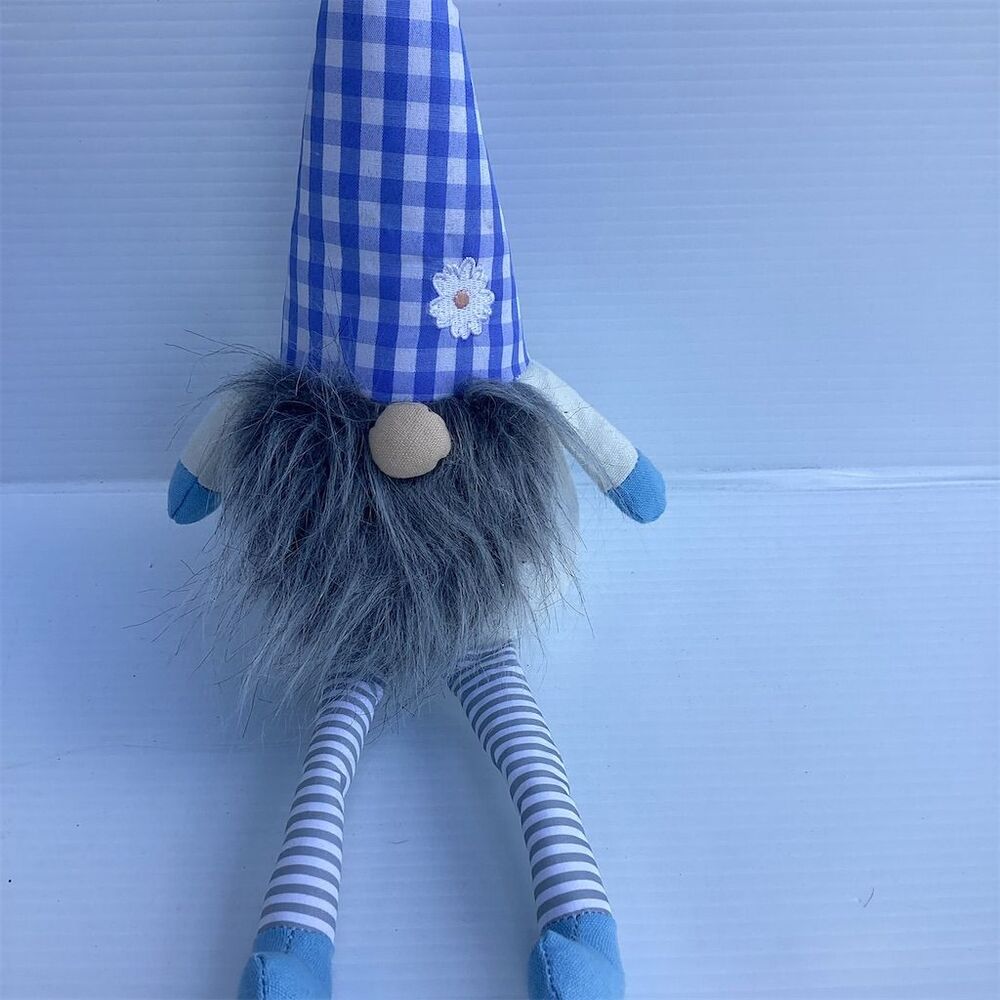 Spring Mini‎ Gnome Shelf Sitter with Blue Gingham Hat Decor